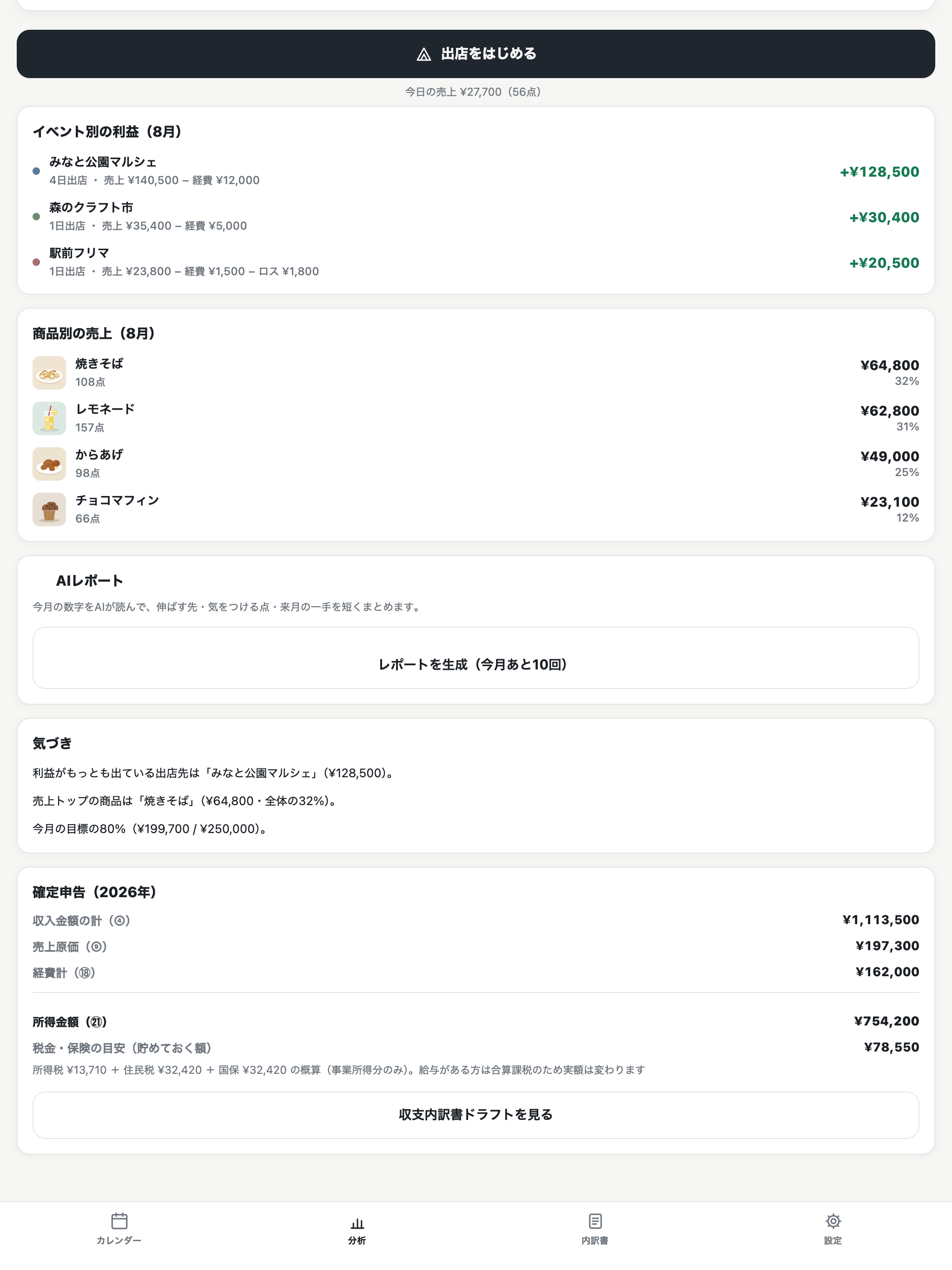 出店帳 − マルシェ・キッチンカーの売上・経費・確定申告 screenshot 9