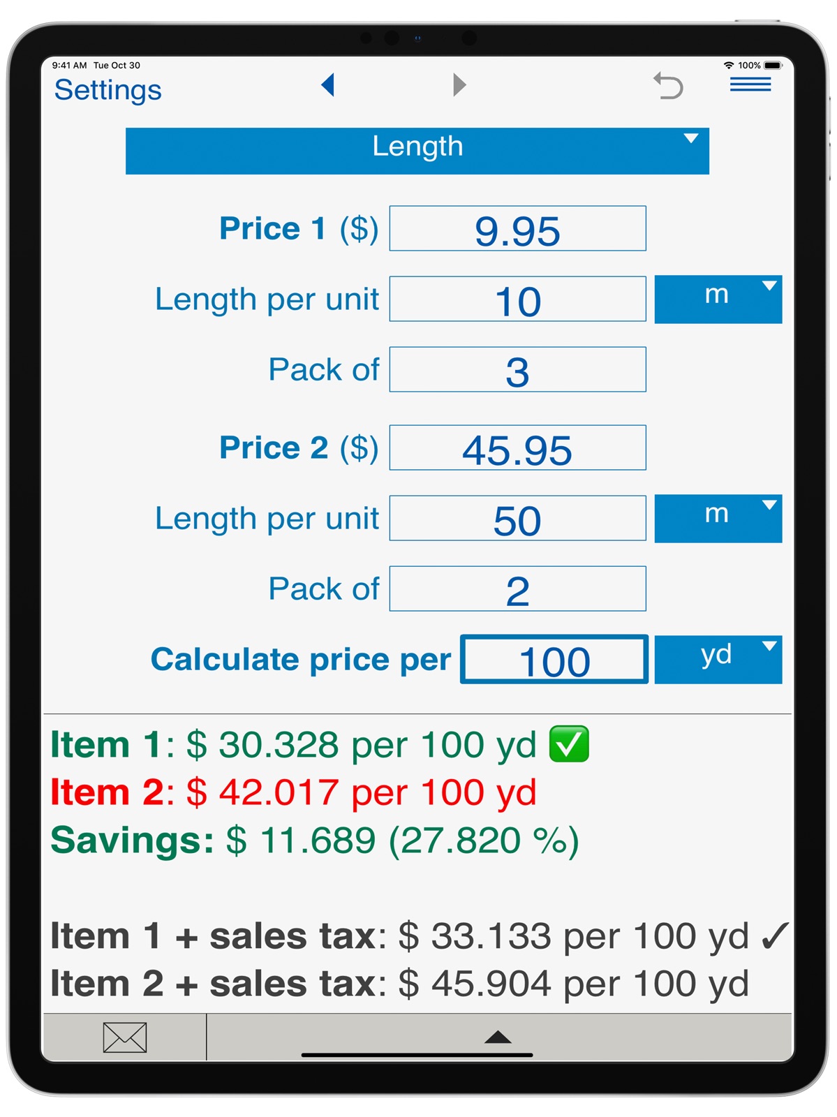 Unit Price Comparison ipad screenshot 4