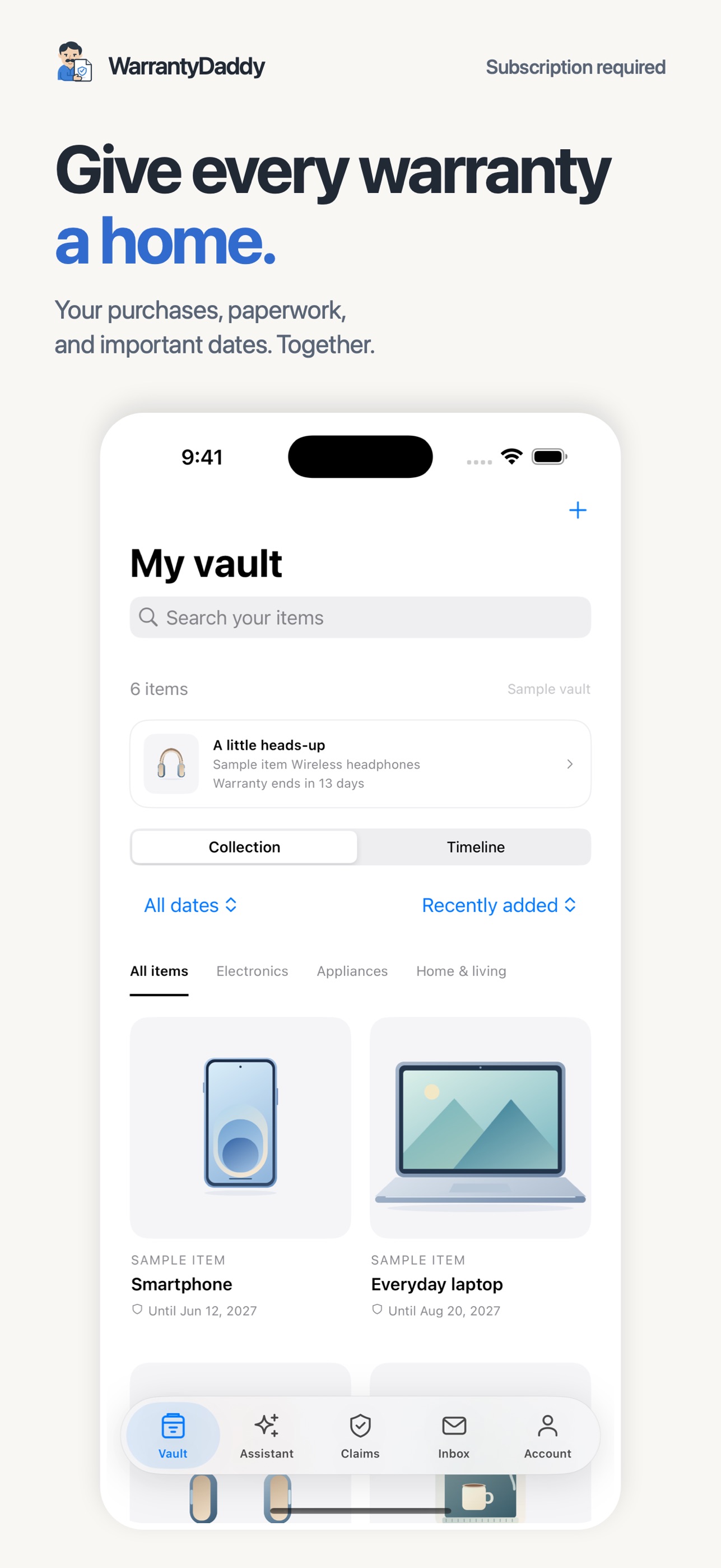 Screenshot 1 of WarrantyDaddy Organizer