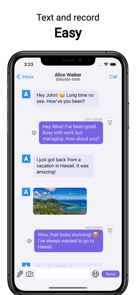 Second Phone Number: Text Call - Experience a familiar texting interface with support for both rich text conversations and integrated picture messages.
