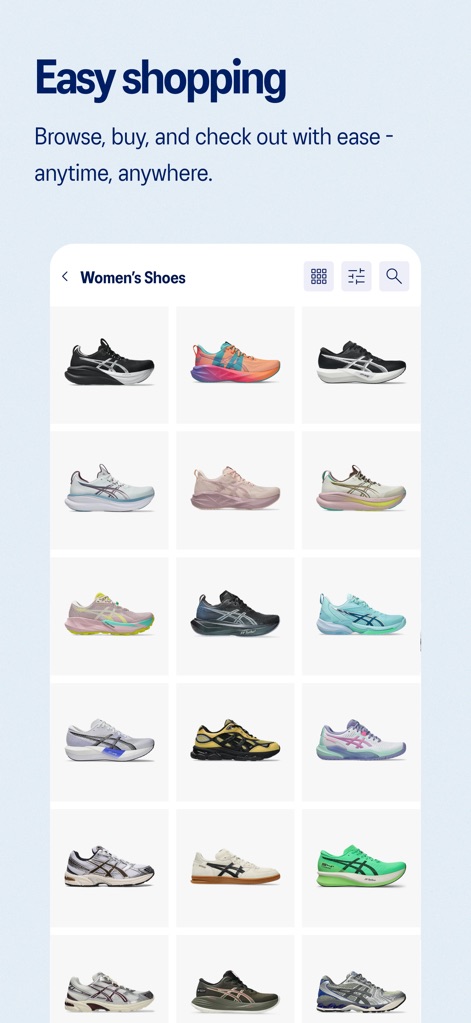 ASICSㅤ - Enjoy 'Easy shopping' through a comprehensive grid display of 'Women's Shoes' and intuitive filtering options for effortless navigation.