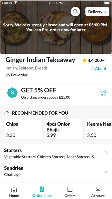 Ginger Indian Takeaway. Screenshot