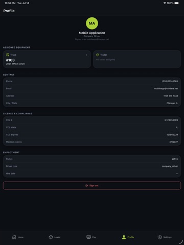 Loadera TMS iPad screenshot