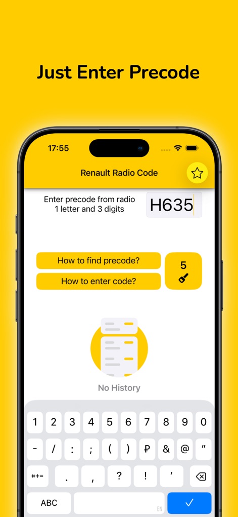 Radio Code for Renault Stereo - Nutzer können den Precode direkt in das klar gekennzeichnete Eingabefeld eingeben und dabei die übersichtliche numerische Tastatur verwenden.