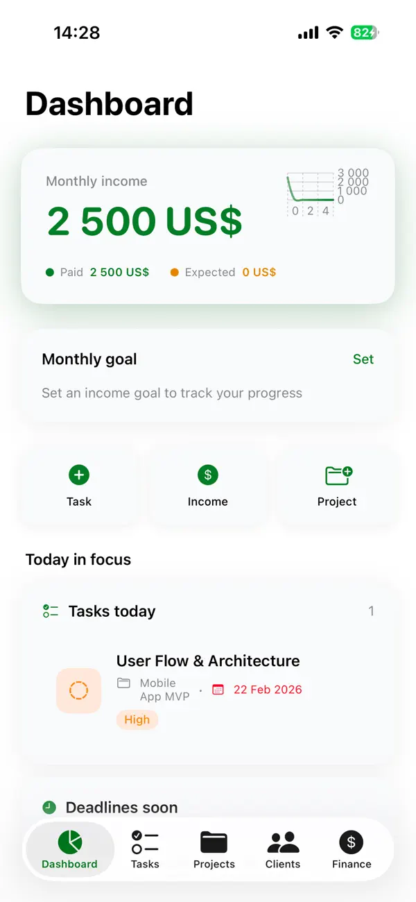 Screenshot #1 pour Taskiv: Freelance Planner