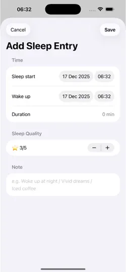 Screenshot von Sleep-Logs auf dem iPhone 4