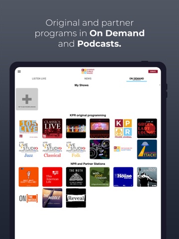 Kansas Public Radio iPad screenshot