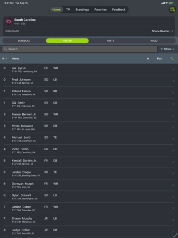 South Carolina Football App iPad screenshot