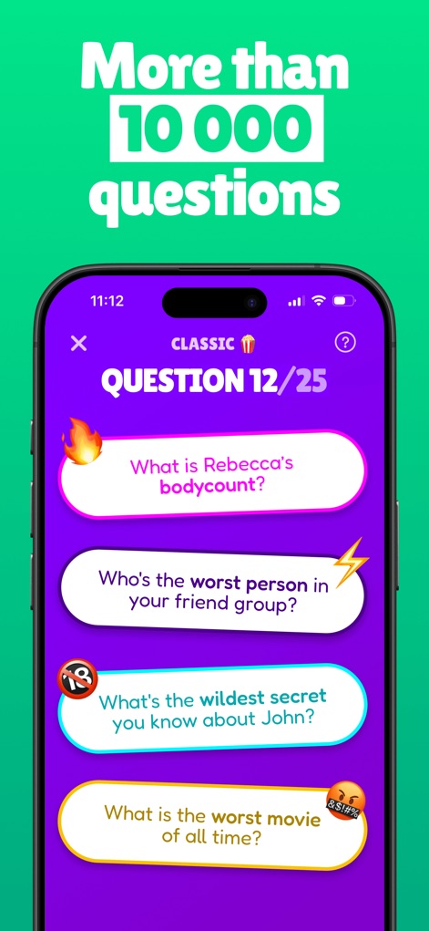 Insight: Party Game - L'application garantit une rejouabilité infinie avec "plus de 10 000 questions" variées, allant des "anecdotes personnelles" aux défis hilarants pour chaque partie.