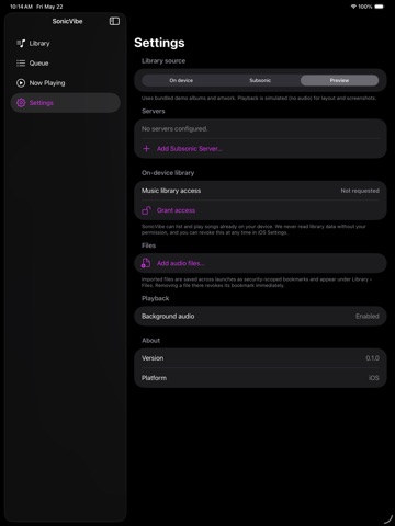 SonicVibe Music Player iPad screenshot