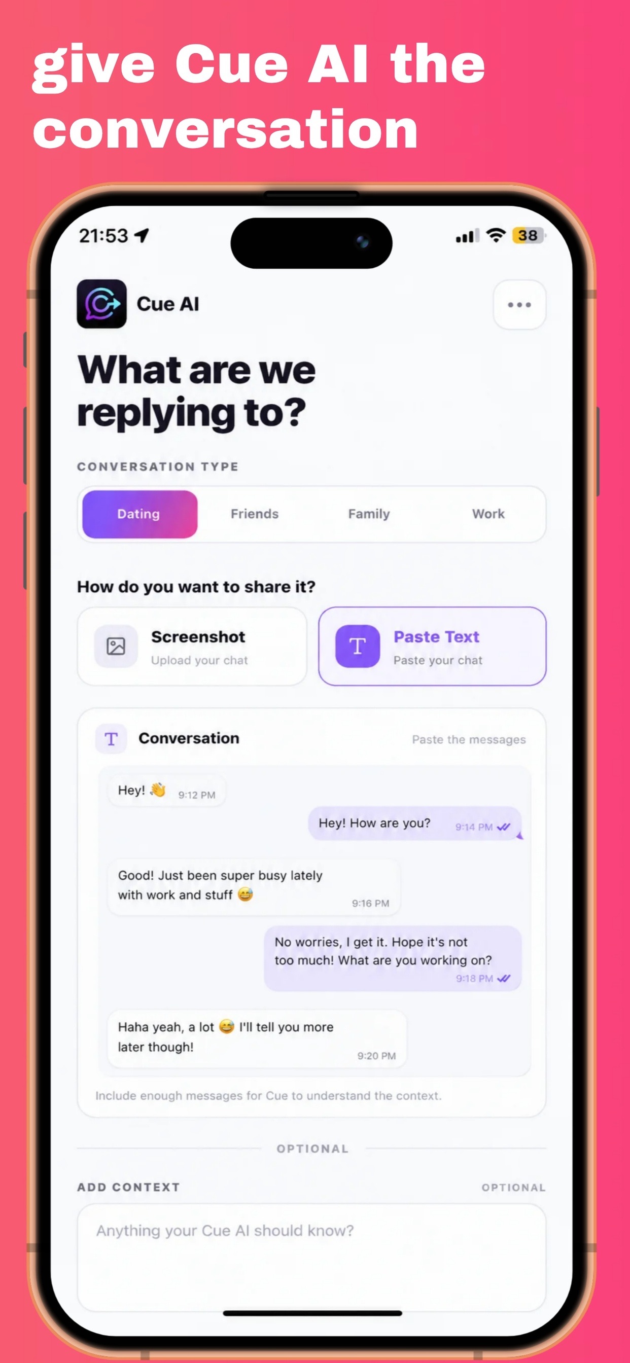 Screenshot 4 of Cue AI: Reply & Text Wingman !