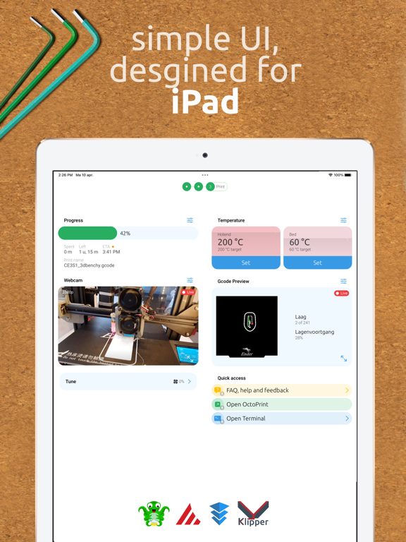 OctoApp for OctoPrint/Klipper iPad screenshot 1 - Productivity app