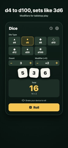 Dice Roller: Shake to Roll iPhone screenshot