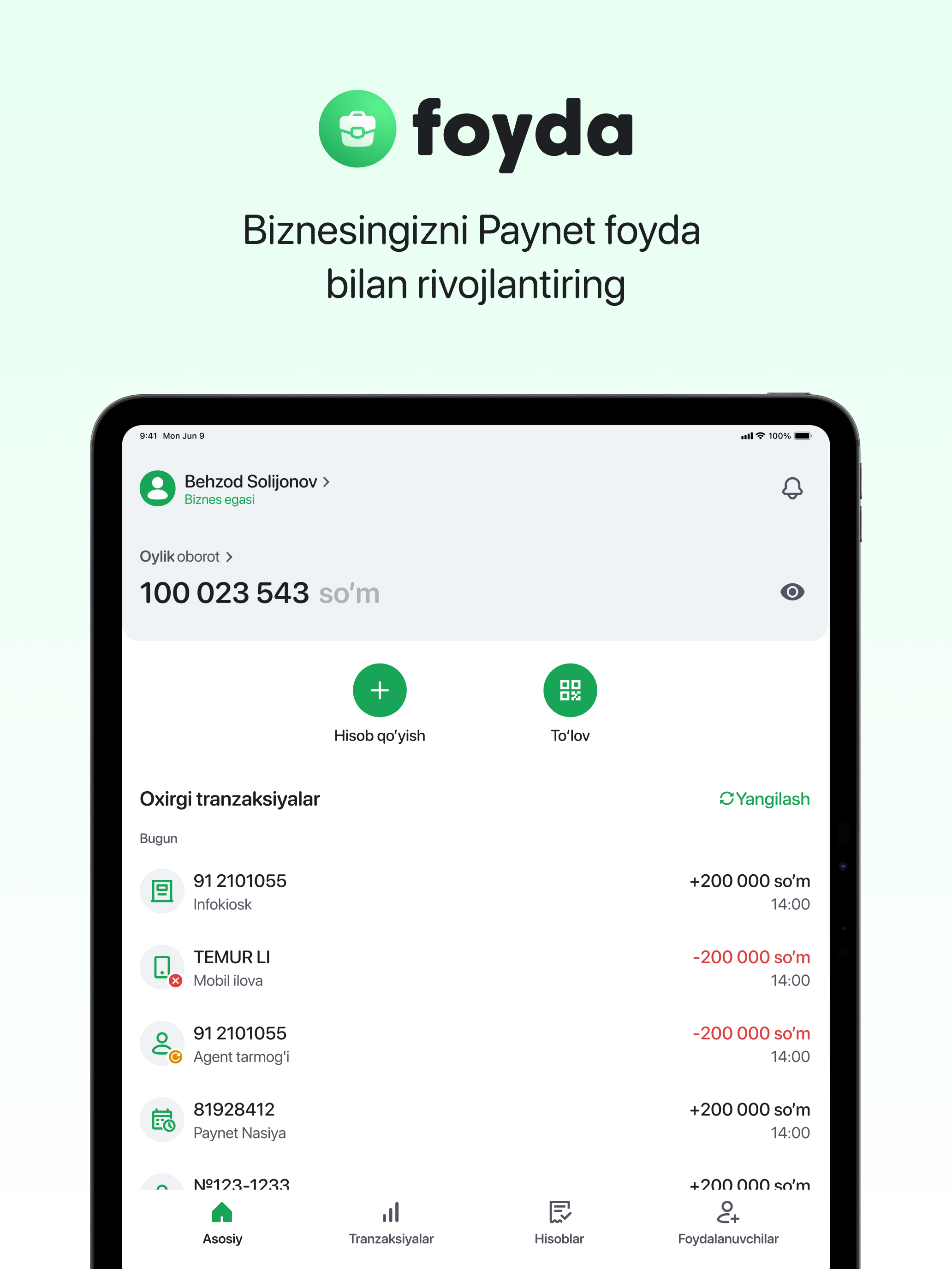 foyda: Paynet biznes uchun