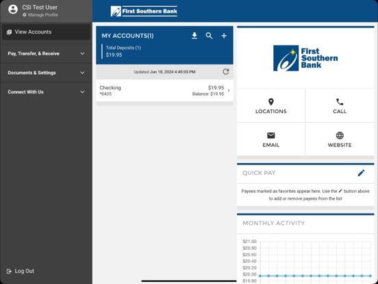 First Southern Bank IL iPad screenshot 2 - Finance app