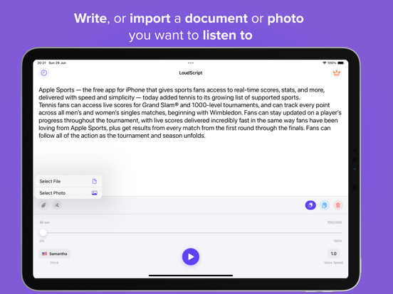 LoudScript: Text to Speech iPad screenshot