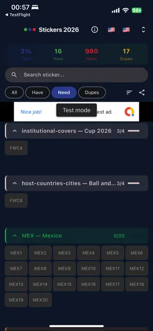 Stickers Cup 2026 List screenshot 4