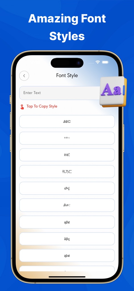 App Cloner: Dual Space - Die App ermöglicht Nutzern die Auswahl aus einer beeindruckenden Vielfalt an Schriftstilen und bietet über das ikonische „Aa“-Symbol einen schnellen Zugriff auf Personalisierungsoptionen für Texte.