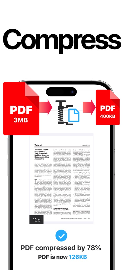 PDF Scanner App: TapScanner - Examine the app's powerful compression capabilities, reducing PDF file sizes significantly and displaying clear compression percentages.