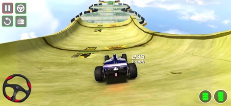 Formula Racing : Real Car Race - Esta captura revela un diseño de pista creativo con una rampa pronunciada y una curvatura extrema, mientras que el velocímetro indica una velocidad de 233 km/h.