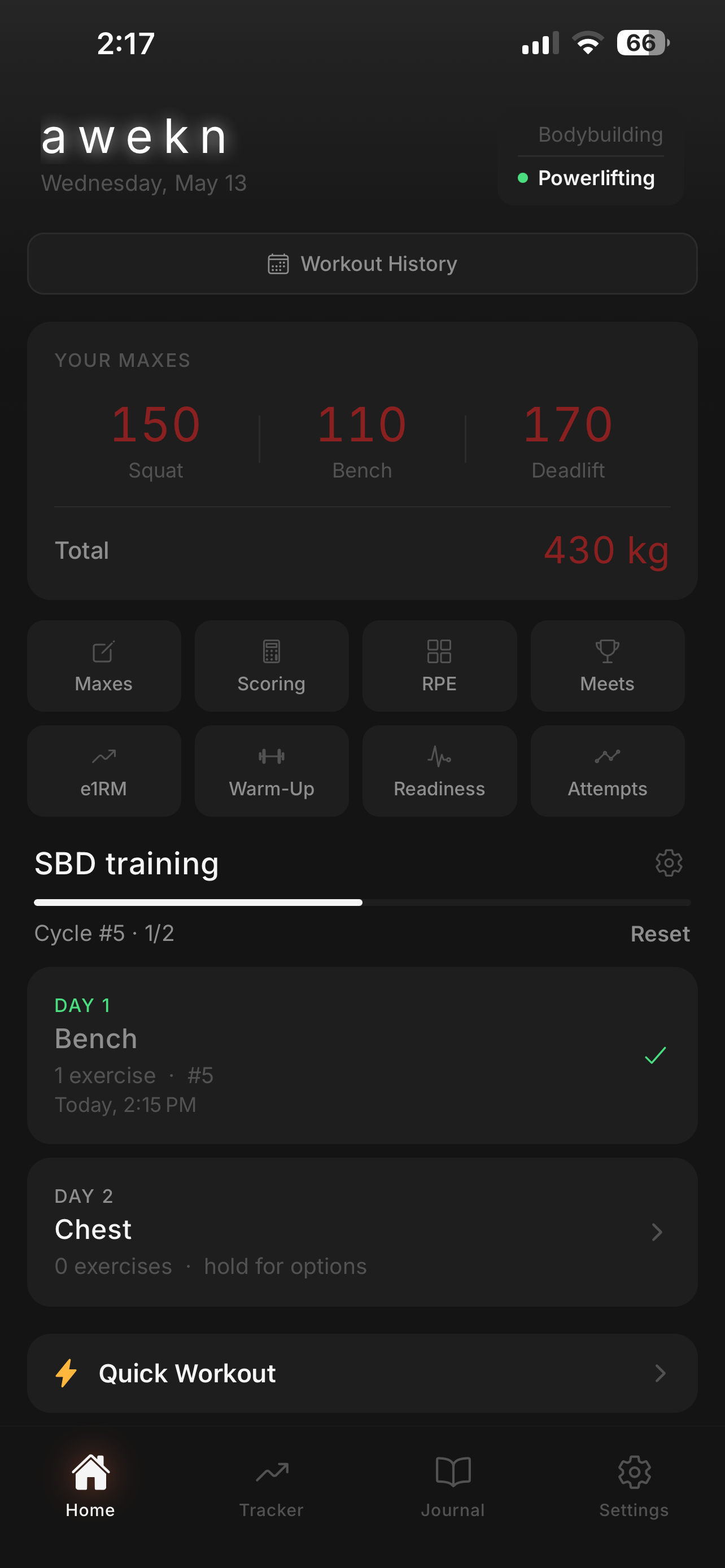 Awekn: Lifting, Gym Log & Diet