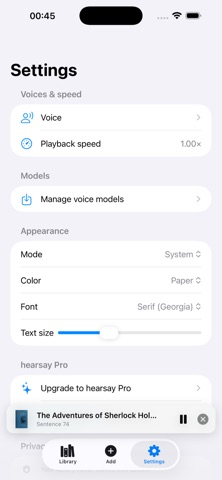 hearsay - text to speech screenshot