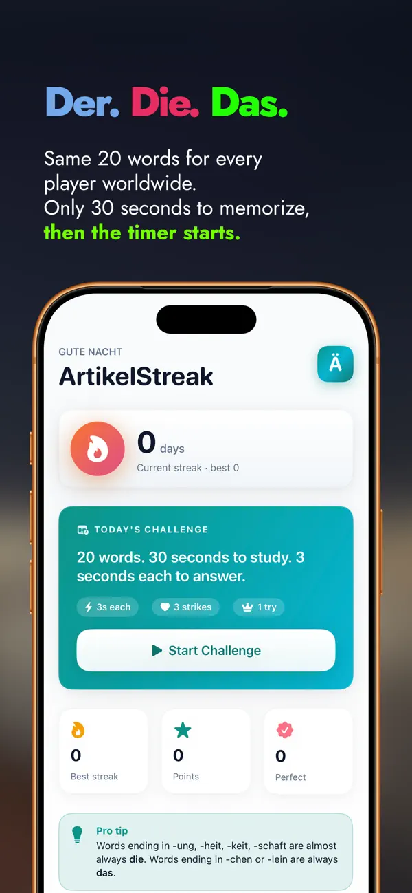 Screenshot #1 pour Artikel Streak: Der Die Das