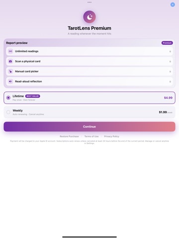 TarotLens Card Journal iPad screenshot