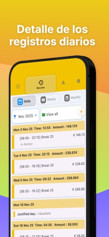 WorkTime: Hours Tracker Log iPhone screenshot