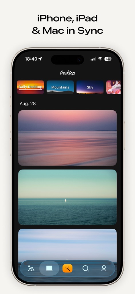 Clarity Wallpaper - The app offers dedicated desktop wallpaper categories like "Daily Desktop," displaying various landscape images, ensuring a cohesive aesthetic across all Apple devices.