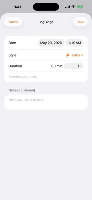 YogaHours Practice Log screenshot 2