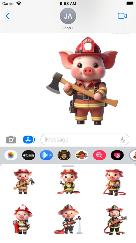 #5. Fireman Piglet Stickers (iOS) By: Paul Scott