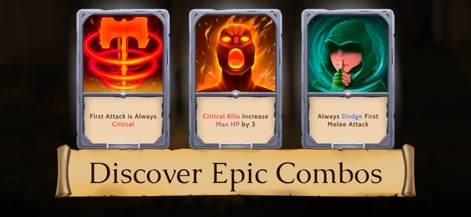 Obsidian Knight: Roguelike RPG - Esta galería revela el sistema de habilidades, con tres cartas de habilidad visualmente distintas que ofrecen mejoras tácticas claras para el combate.