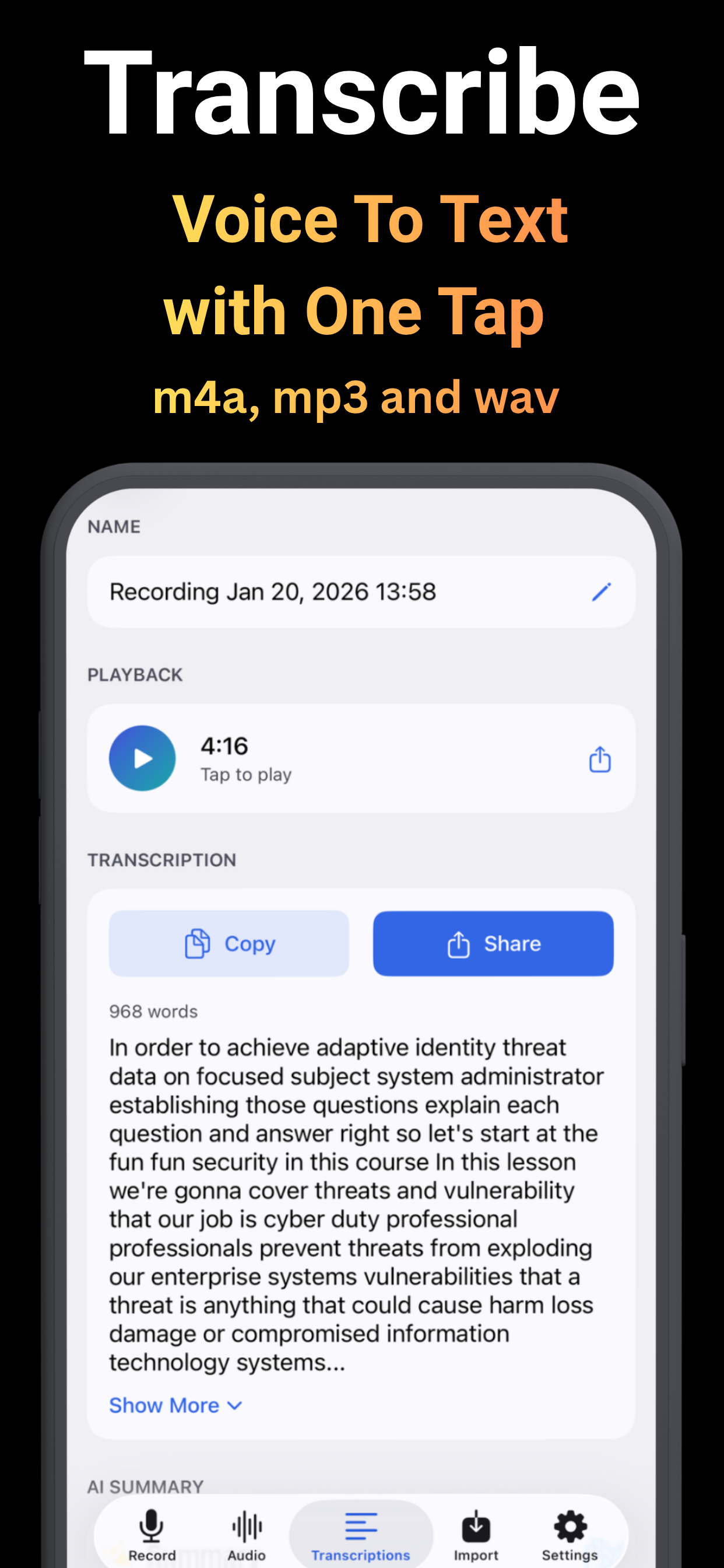 Sound Scribe: Transcribe Now