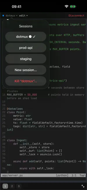 dotMux easy SSH with tmux iPhone screenshot 3