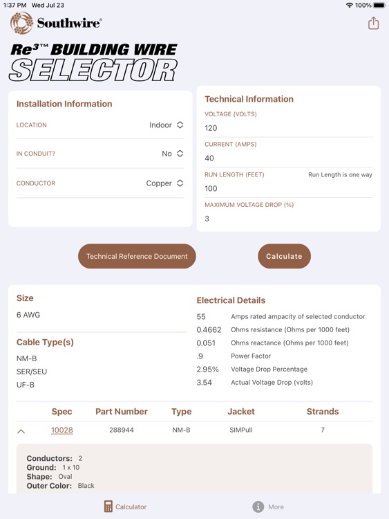 Building Wire Selector