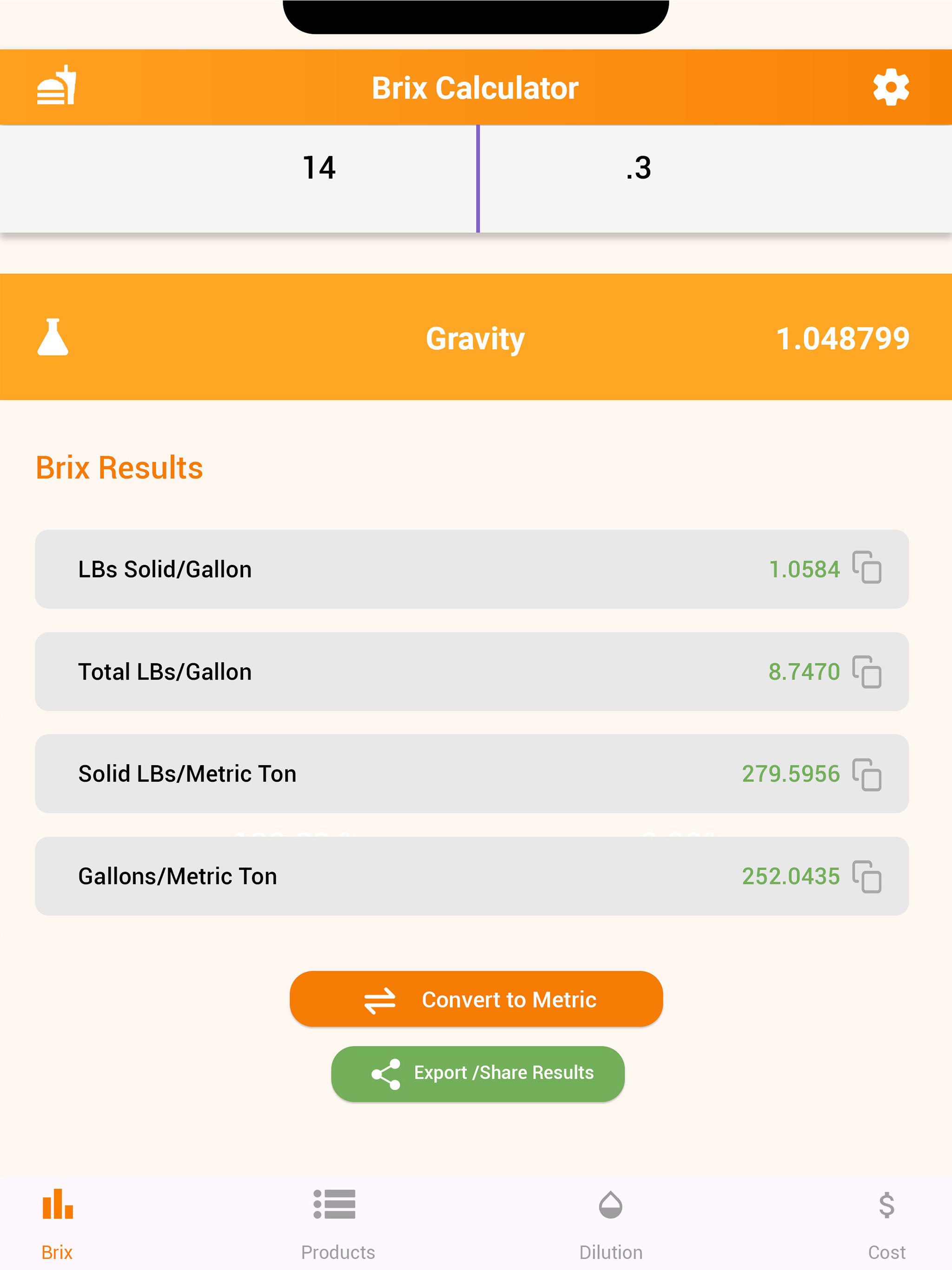 Food Partners: Brix Calculator