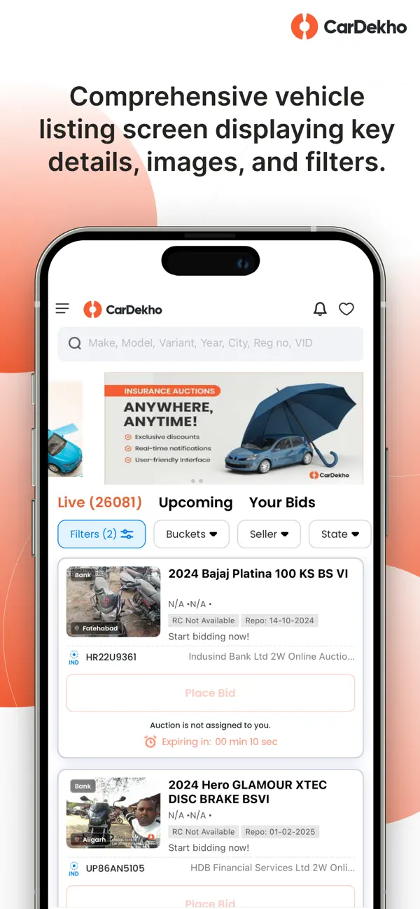 Screenshot #1 pour Auctions by CarDekho