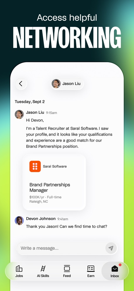 Handshake: Jobs & AI work App Store screenshot 6, headline “NETWORKING”. Has a kicker.