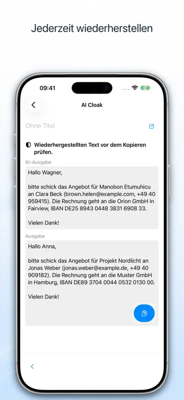 AI Cloak: Texte anonymisieren screenshot 3 of 4