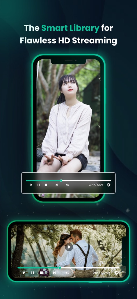X Video Downloader - HD Player - Esta herramienta demuestra su reproductor integrado, permitiendo la visualización de vídeos en modo vertical y horizontal con sus controles de reproducción superpuestos.