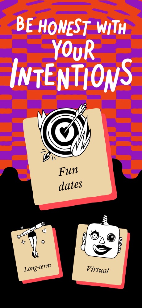 PURE: Open-Minded Dating App App Store screenshot 3, headline “BE HONEST WITH YOUR INTENTIONS”. No app screen at all.