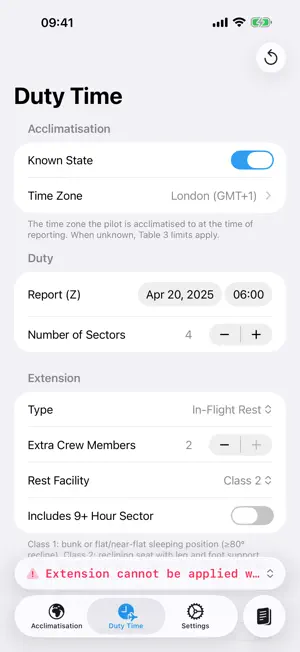 EASA FTL Calculator screenshot 2