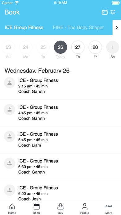 Transform Fitness Booking APP Screenshot