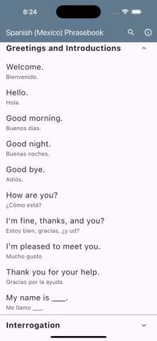 Spanish (Mexico) Phrasebook screenshot