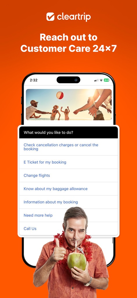 Cleartrip Flights, Hotels, Bus - 사용자는 취소 수수료 확인 및 항공편 변경과 같은 주요 문의 사항을 해결하기 위한 포괄적인 옵션 목록과 24시간 연중무휴 고객 서비스 지원을 통해 쉽게 도움을 받을 수 있습니다.