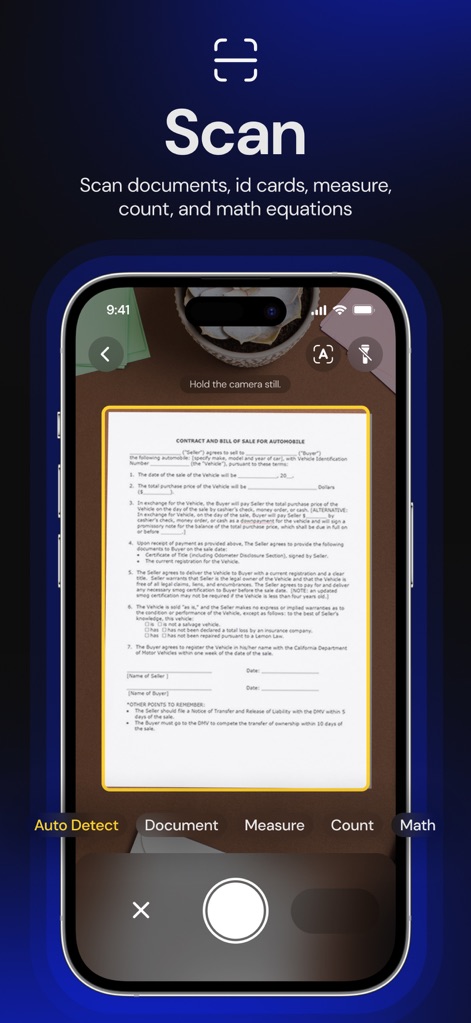 Atlas AI: PDF Document Scanner - This tool offers "Auto Detect" scanning and dedicated "Document" modes for precise and clear capture of physical paperwork.