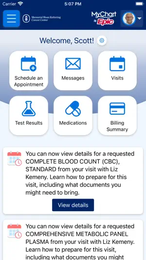 MSK MyChart screenshot 2
