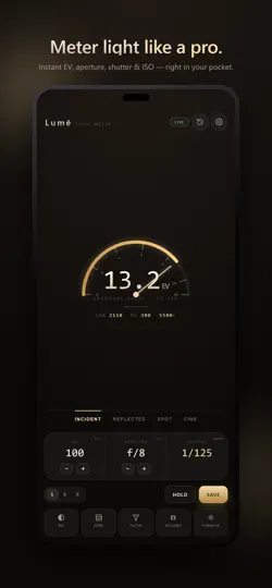 Captura de pantalla de Lumē Light Meter en iPhone 1