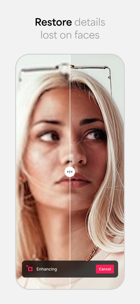 Photo Enhancer: Gigapixel AI - Notice the precision with which the tool restores lost facial details and clarifies skin texture from a blurred original.